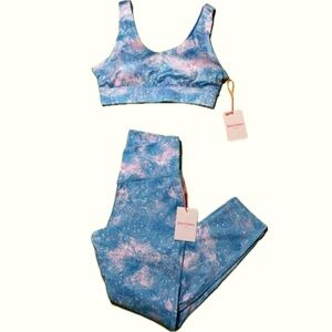 Juicy Couture Sports Bra Aurora Print Twist Back & High Waisted Leggings Large